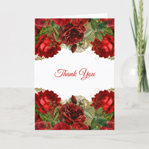 Elegant Red Rose Floral Lijst Bedankkaart