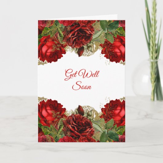 Elegant Red Rose Floral Lijst Get Well Kaart (Voorkant)