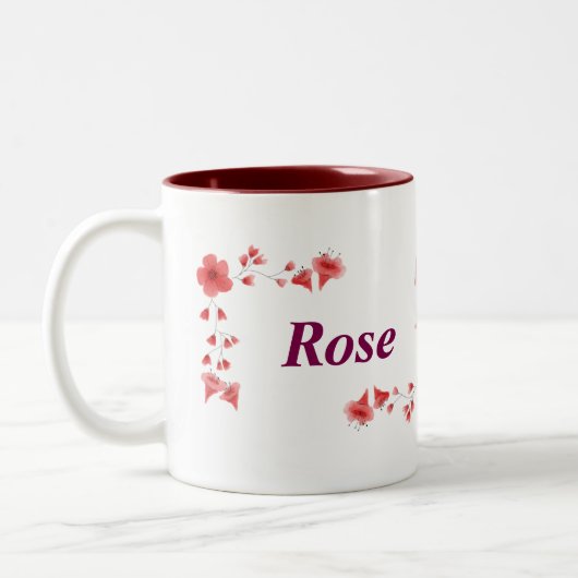 Elegant Red Rose Floral Monogram Letter R & Custom Tweekleurige Koffiemok (Links)