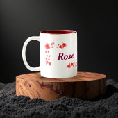 Elegant Red Rose Floral Monogram Letter R & Custom Tweekleurige Koffiemok