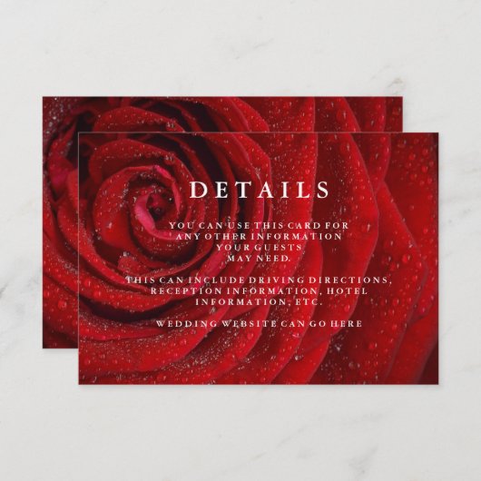 Elegant Red Rose Floral Wedding Details Enclosure Informatiekaartje (Voorkant / Achterkant)