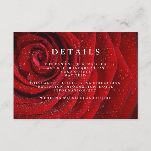 Elegant Red Rose Floral Wedding Details Enclosure Informatiekaartje (Voorkant)