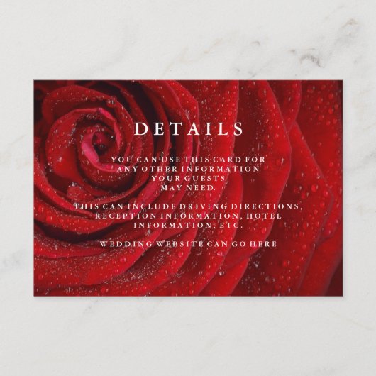 Elegant Red Rose Floral Wedding Details Enclosure Informatiekaartje (Voorkant)