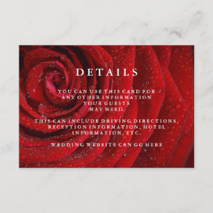 Elegant Red Rose Floral Wedding Details Informatiekaartje