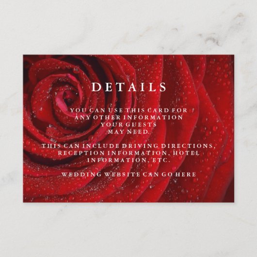 Elegant Red Rose Floral Wedding Details Informatiekaartje (Voorkant)