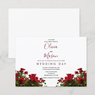 Elegant Red Rose Floral Wedding Invitation Kaart