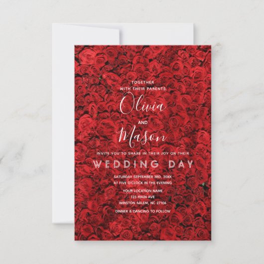 Elegant Red Rose Floral Wedding Invitation Kaart (Voorkant)
