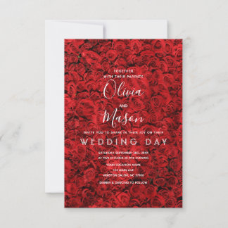 Elegant Red Rose Floral Wedding Invitation Kaart