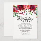 Elegant Red Rose Flower Birthday Party uitnodigen Kaart (Voorkant / Achterkant)
