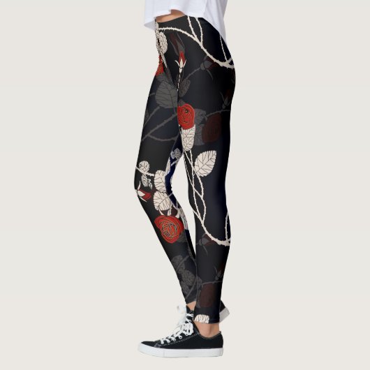 Elegant Red Rose Flower Black Leggings (Links)