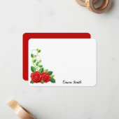 Elegant Red Rose Flower Notitiekaartje (Voorkant / Achterkant in situ)