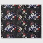 Elegant Red Rose Flower Pattern Black Cadeaupapier (Vlak)