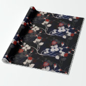 Elegant Red Rose Flower Pattern Black Cadeaupapier (Uitgerold)