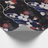 Elegant Red Rose Flower Pattern Black Cadeaupapier (Hoek)