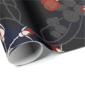 Elegant Red Rose Flower Pattern Black Cadeaupapier (Rol Hoek)