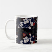 Elegant Red Rose Flower Pattern Black Koffiemok (Links)