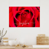 Elegant Red Rose Flower Photo Add Name Poster (Keuken)