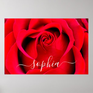 Elegant Red Rose Flower Photo Add Name Poster