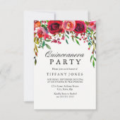 Elegant Red Rose Flower Quinceanera Party nodigt u Kaart (Voorkant)