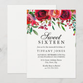 Elegant Red Rose Flower Sweet 16-jarige uitnodigin Kaart (Voorkant / Achterkant)