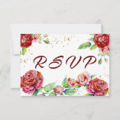 Elegant Red Rose Garlands Waterverf Bloemen Wit RSVP Kaartje (Voorkant)