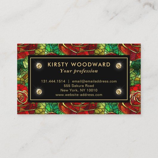 Elegant Red Rose Glas in lood Patroon Visitekaartje (Achterkant)