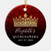 Elegant Red Rose Gold Crown Quinceanera Keramisch Ornament (Voorkant)