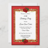 Elegant red Rose Gold foto Birthday Party Kaart (Voorkant)