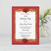Elegant red Rose Gold foto Birthday Party Kaart (Staand voorkant)