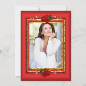 Elegant red Rose Gold foto Birthday Party Kaart (Achterkant)