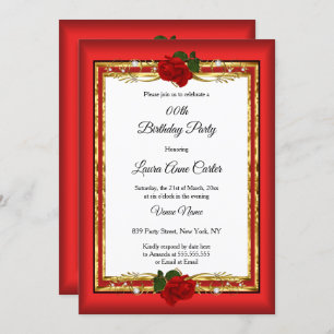 Elegant red Rose Gold foto Birthday Party Kaart