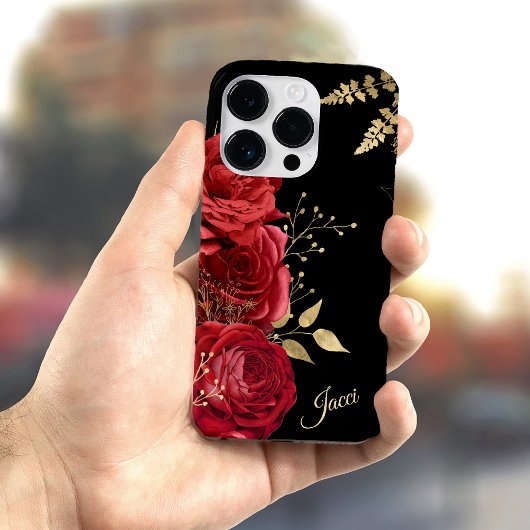 Elegant Red Rose Gold Leaf Case-Mate iPhone Case