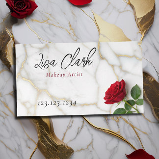 Elegant Red Rose Gold Marble Makeup Artist Visitekaartje