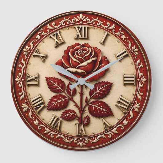 Elegant Red Rose Grote Klok (Voorkant)