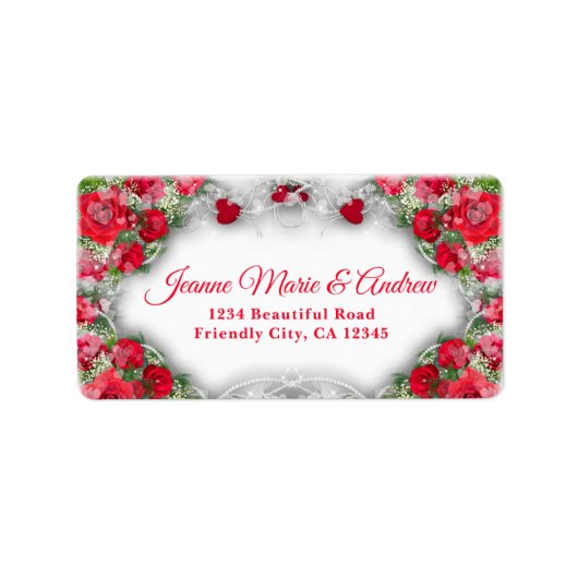 Elegant Red Rose Heart Wedding Flowers Etiket (Voorkant)