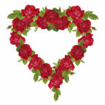 Elegant Red Rose Heart Wreate Green Leaves Staand Fotobeeldje<br><div class="desc">Deze uitsnijderij is een hartvormig gezicht gemaakt van elegante rode rozen met groene bladeren.</div>