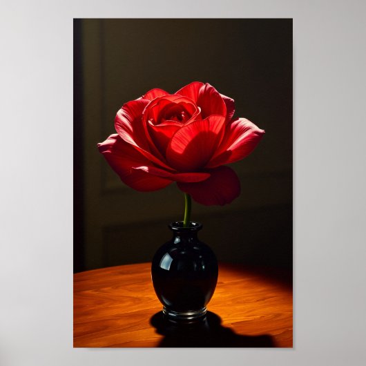Elegant Red Rose in Black Vase Art Poster (Voorkant)
