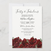 Elegant Red Rose Leaf Modern 50th Birthday Invite Kaart (Voorkant)