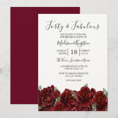 Elegant Red Rose Leaf Modern 50th Birthday Invite Kaart (Voorkant / Achterkant)