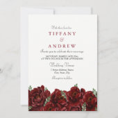 Elegant Red Rose Leaf Modern Wedding Invite Kaart (Voorkant)