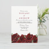 Elegant Red Rose Leaf Modern Wedding Invite Kaart (Staand voorkant)
