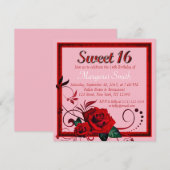Elegant Red Rose, lief voor 16 jaar Uitnodiging (Voorkant / Achterkant)