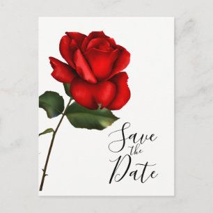 Elegant Red Rose Long Stem Wedding Save the Date Aankondigingskaart