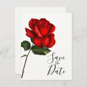 Elegant Red Rose Long Stem Wedding Save the Date Aankondigingskaart (Voorkant / Achterkant)