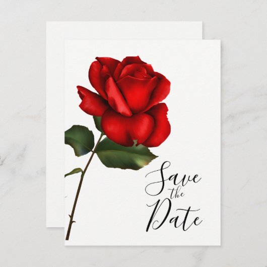 Elegant Red Rose Long Stem Wedding Save the Date Aankondigingskaart (Voorkant / Achterkant)