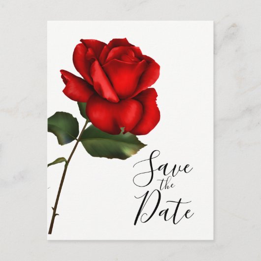 Elegant Red Rose Long Stem Wedding Save the Date Aankondigingskaart (Voorkant)