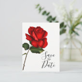 Elegant Red Rose Long Stem Wedding Save the Date Aankondigingskaart (Staand voorkant)