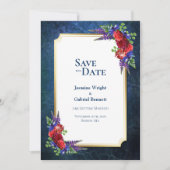 Elegant Red Rose met Gold Border Wedding Save The Date (Voorkant)