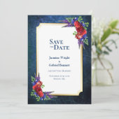Elegant Red Rose met Gold Border Wedding Save The Date (Staand voorkant)