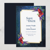 Elegant Red Rose met Gold Border Wedding Save The Date (Voorkant / Achterkant)